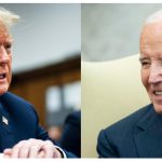 Combo de fotografías de archivo que muestra al expresidente de los Estados Unidos Donald Trump (i), durante una audiencia judicial, y al presidente Joe Biden (d), durante una reunión en la Casa Blanca. EFE/ Jabin Botsford/Bonnie Cash