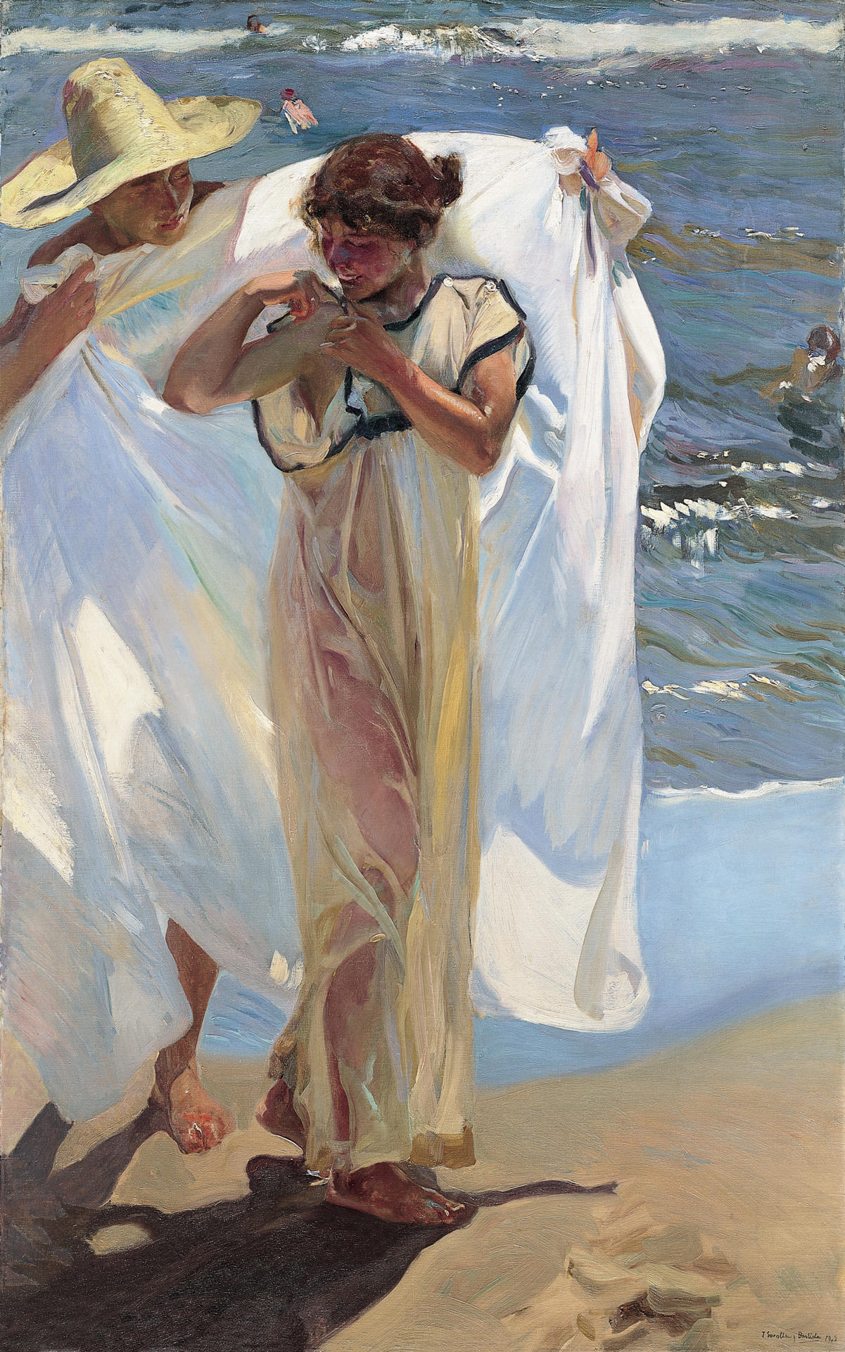 Fotografía cedida por La Sociedad Hispánica de América donde se retrata la obra 'Después del baño' (1908) del pintor español Joaquín Sorolla. EFE/The Hispanic Society of America /SOLO USO EDITORIAL /NO VENTAS /SOLO DISPONIBLE PARA ILUSTRAR LA NOTICIA QUE ACOMPAÑA /CRÉDITO OBLIGATORIO
