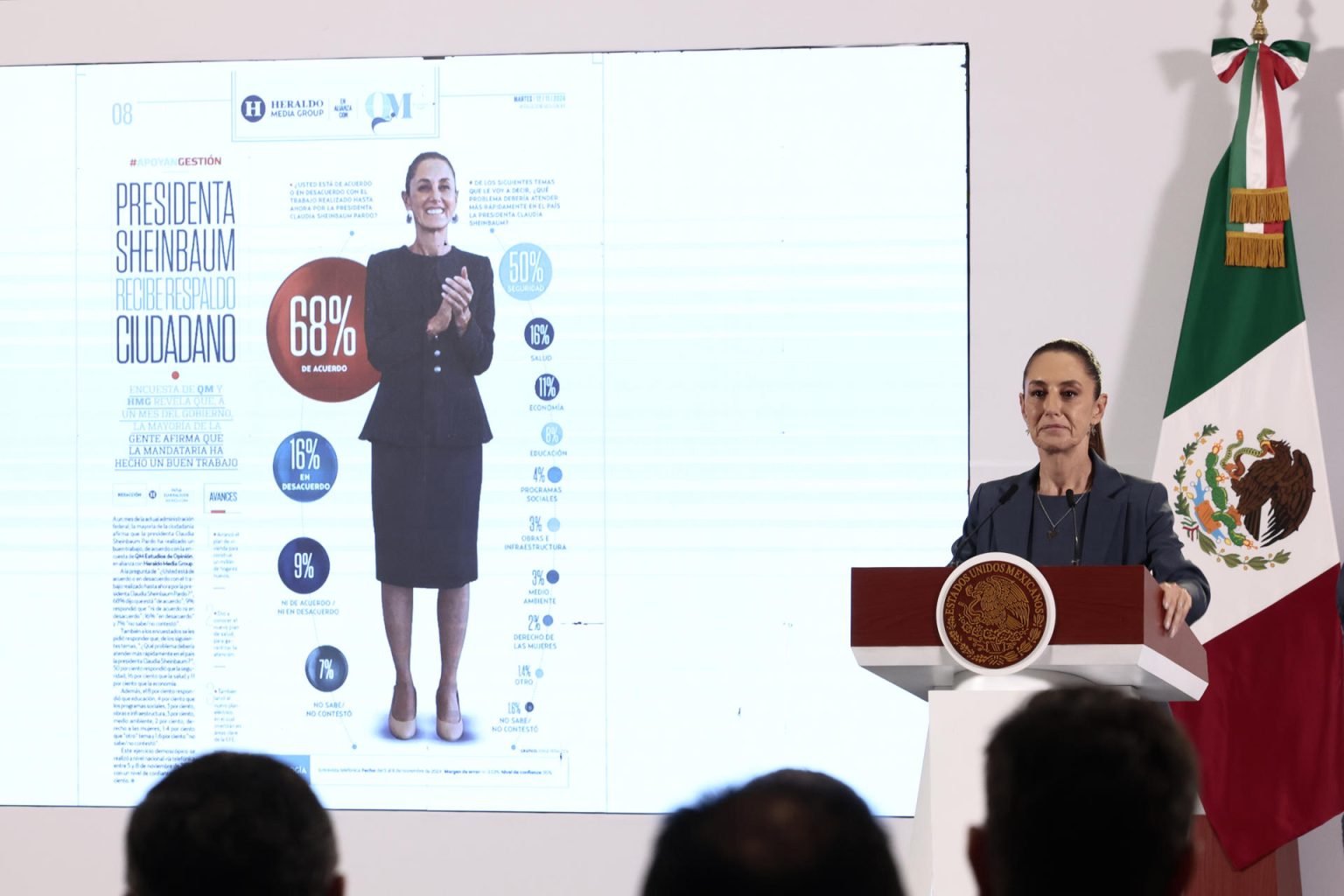 La presidenta de México, Claudia Sheinbaum, participa este martes en una rueda de prensa en Palacio Nacional en la Ciudad de México (México). EFE/José Méndez