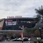 Fotografía del estadioT-Mobile Arena en Las Vegas, que acoge de este sábado al martes la Final a Cuatro de la Copa de la NBA, el primer trofeo de la temporada del baloncesto estadounidense. EFE/ Andrea Montolivo