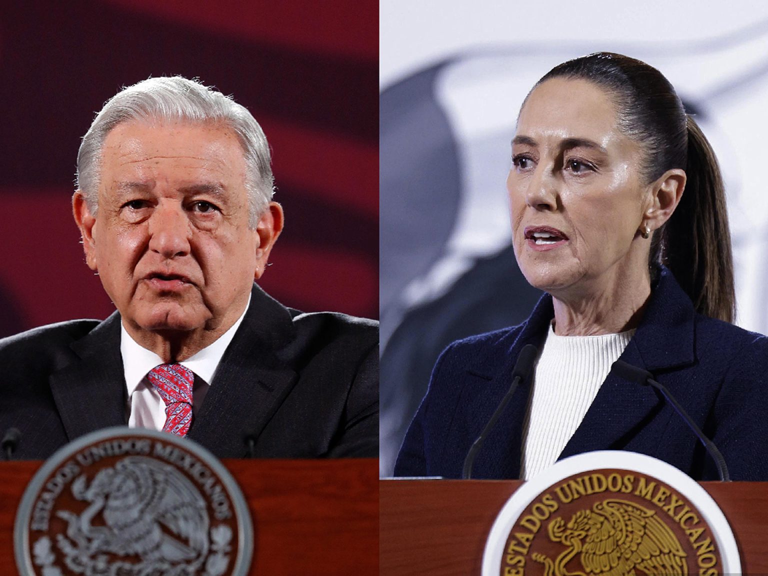 Combo de fotografías de archivo del expresidente mexicano Andrés Manuel López Obrador y la actual presidenta Claudia Sheinbaum durante diferentes actos protocolarios en la Ciudad de México (México). EFE/ Sáshenka Gutiérrez