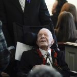 Foto de archivo del 29 de noviembre de 2023 del expresidente de Estados Unidos Jimmy Carter en el funeral de su esposa, Rosalynn Carter, en Plains, Georgia, EE. UU. EFE/EPA/ALEX BRANDON / POOL