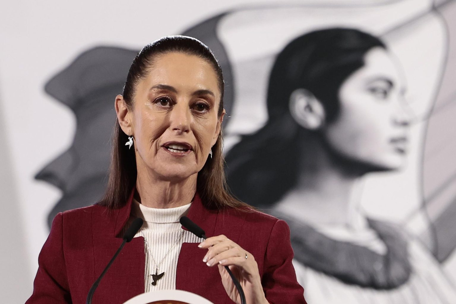 La presidenta de México, Claudia Sheinbaum, durante una rueda de prensa en Palacio Nacional de la Ciudad de México (México). EFE/José Méndez