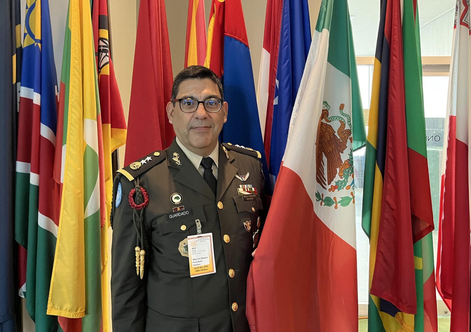 Fotografía cedida por la Organización de las Naciones Unidas (ONU) del general de Brigada Ramón Guardado Sánchez posando este miércoles en Ciudad de México (México). EFE/ Johanna Gaelle/ONU / SOLO USO EDITORIAL/ SOLO DISPONIBLE PARA ILUSTRAR LA NOTICIA QUE ACOMPAÑA (CRÉDITO OBLIGATORIO)