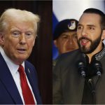 Combo de dos fotografías donde aparecen el presidente de los Estados Unidos, Donald Trump (i), y su homólogo de El Salvador, Nayib Bukele. EFE/ Rodrigo Sura /Aaron Schwartz