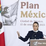 La presidenta de México, Claudia Sheinbaum, habla durante la presentación del 'Plan México' este lunes, en el Museo Nacional de Antropología e Historia de la Ciudad de México (México). EFE/ Mario Guzmán