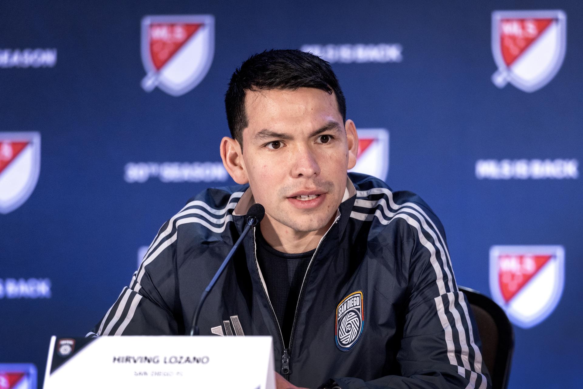 El centrocampista mexicano Hirving 'Chucky' Lozano anunció este  jueves en Miami sus planes ambiciosos con su nuevo equipo, San Diego FC, en la primera temporada del club en la MLS. EFE/EPA/CRISTOBAL HERRERA-ULASHKEVICH
