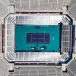 Fotografía aérea de la Arena GNP Seguros previo al inicio del Abierto Mexicano de Tenis este sábado, en el balneario de Acapulco en el estado de Guerrero (México). EFE/ David Guzmán