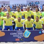 La selección de Brasil de fútbol playa en la Copa América que se juega en Iquique (Chile). EFE/ Alex Díaz