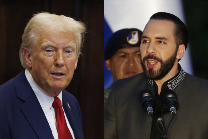 Combo de dos fotografías donde aparecen el presidente de los Estados Unidos, Donald Trump (i), y su homólogo de El Salvador, Nayib Bukele. Imagen de archivo. EFE/ Rodrigo Sura /Aaron Schwartz