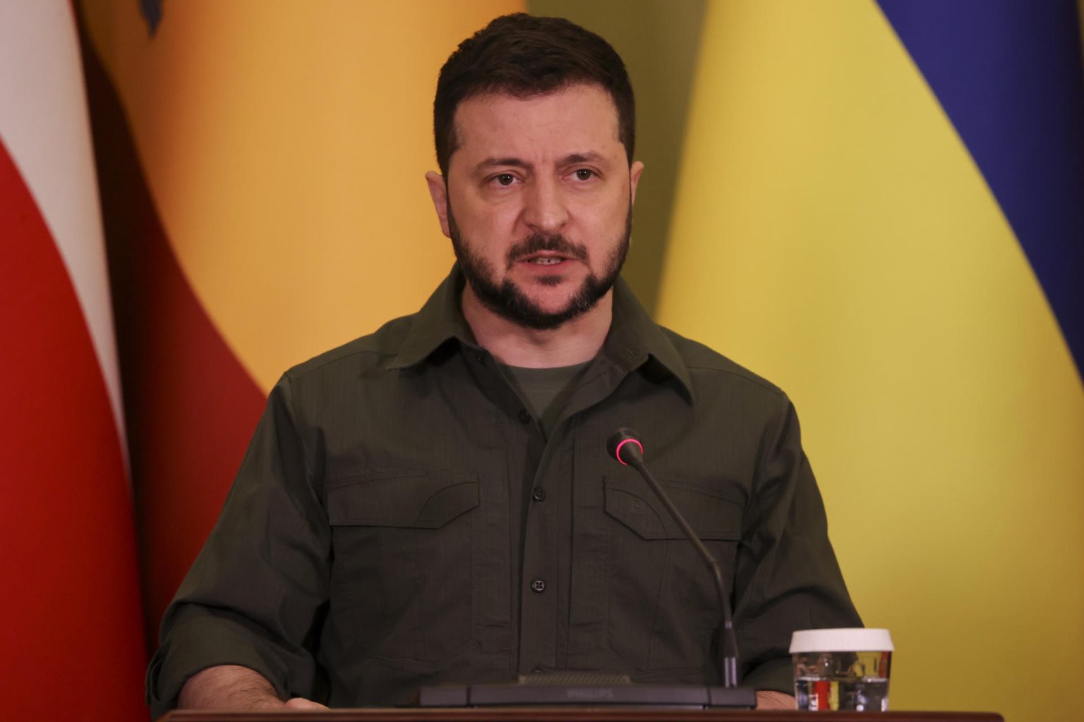 Fotografía de archivo que muestra al presidente de Ucrania, Volodímir Zelenski, durante la rueda de prensa en Kiev (Ucrania). EFE/ Miguel Gutiérrez