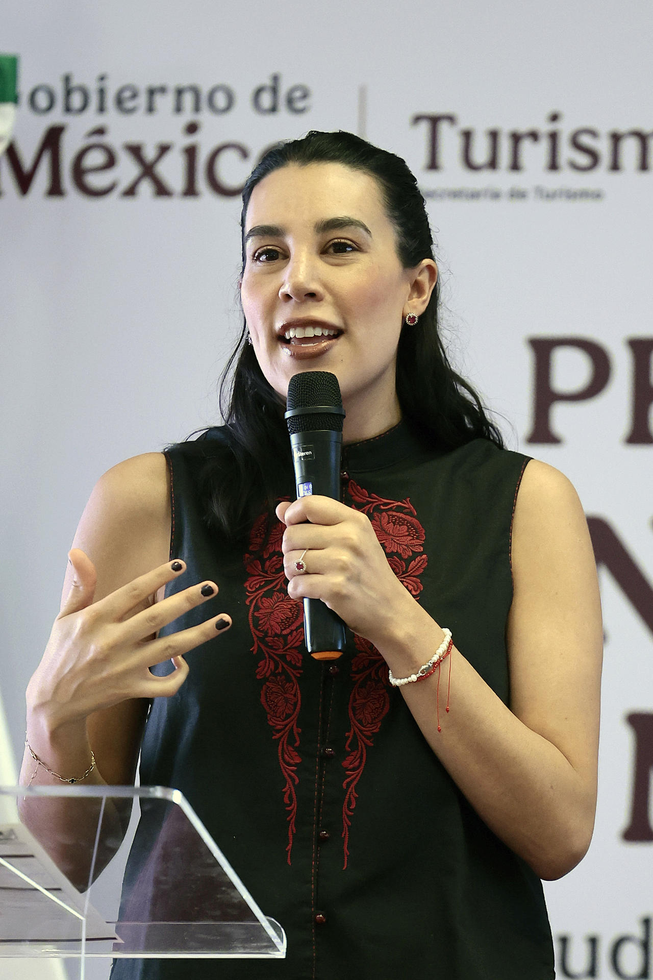 La secretaria de Turismo de México, Josefina Rodríguez Zamora, habla durante una conferencia de prensa este martes, en Ciudad de México (México). EFE/ José Méndez