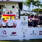 Los equipos de España (i) y de Puerto Rico posan durante la gran final del Circuito de Golf Solidario de la Fundación Real Madrid este jueves, en Río Grande (Puerto Rico). EFE/ Thais Llorca